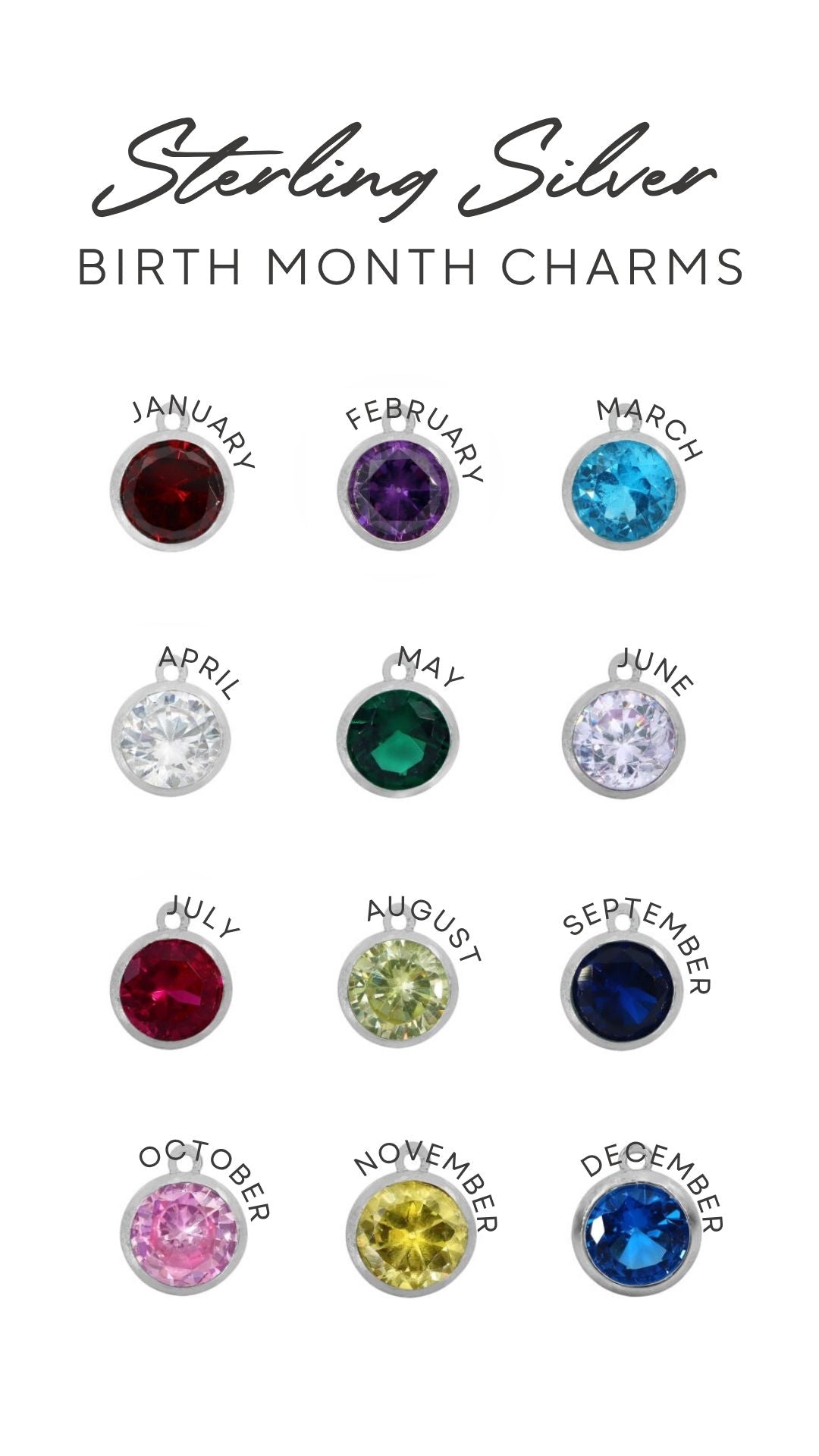 Sterling Silver Birth Month Charm