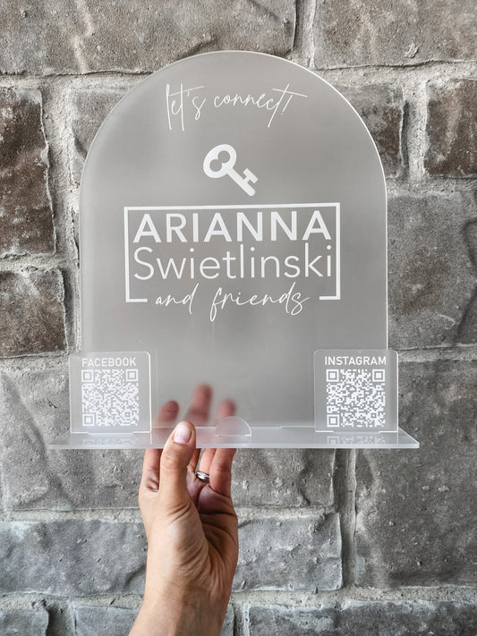 Rounded Arch Logo + QR Code Table Sign